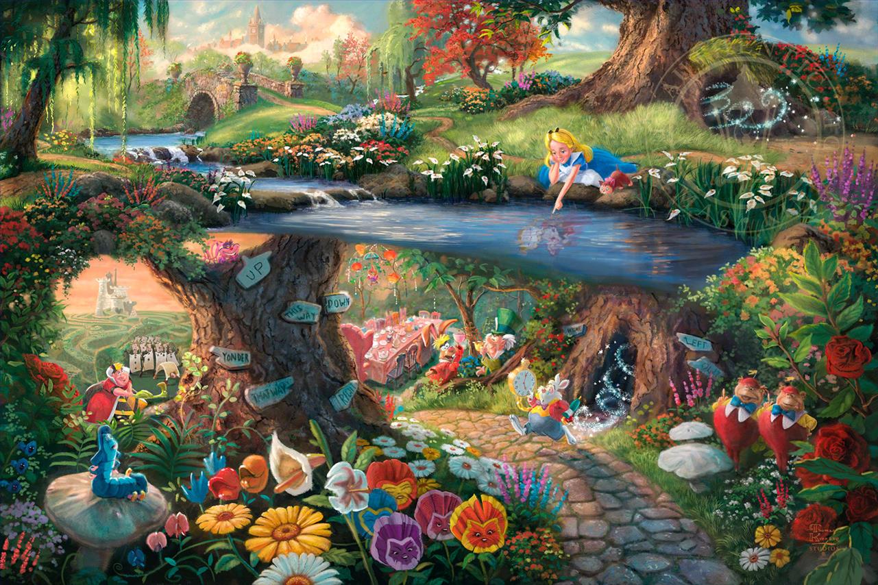 Disney Alice au pays des merveilles Thomas Kinkade Peintures à l'huile